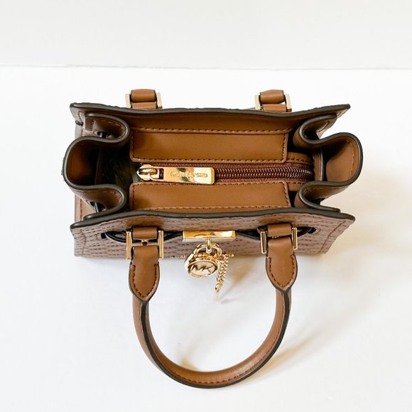 Michael Kors Hamilton XS MINI Satchel Shoulder Crossbody Bag MK Embossed Brown - Picture 11 of 16